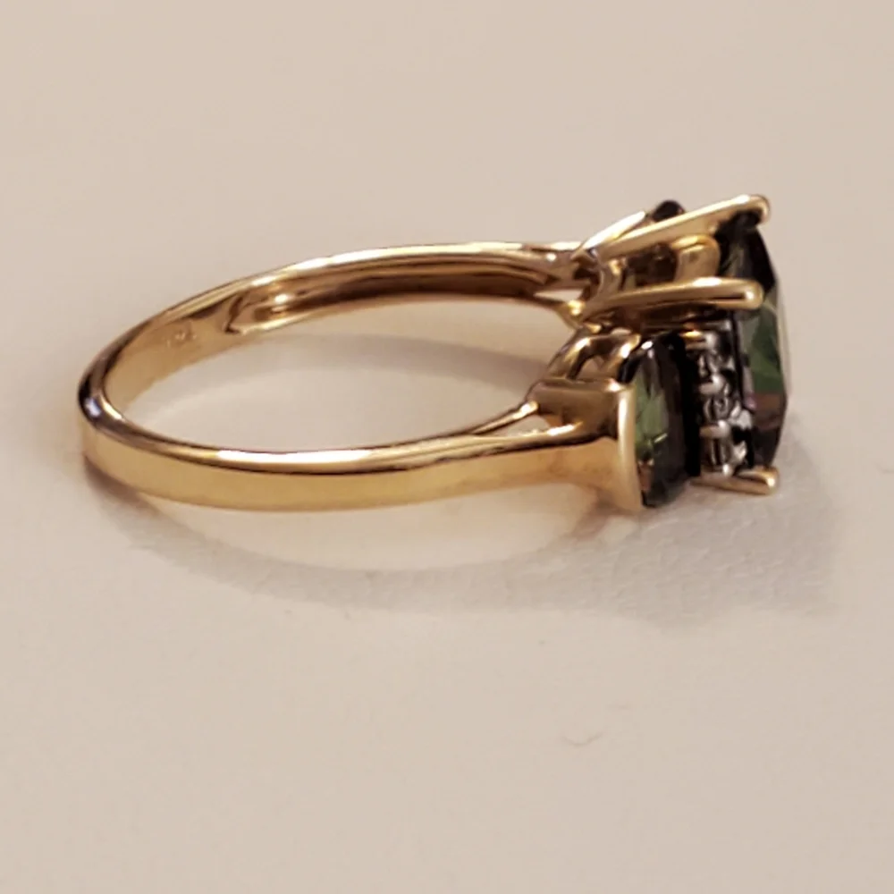 14k yg mystic topaz/diamond ring